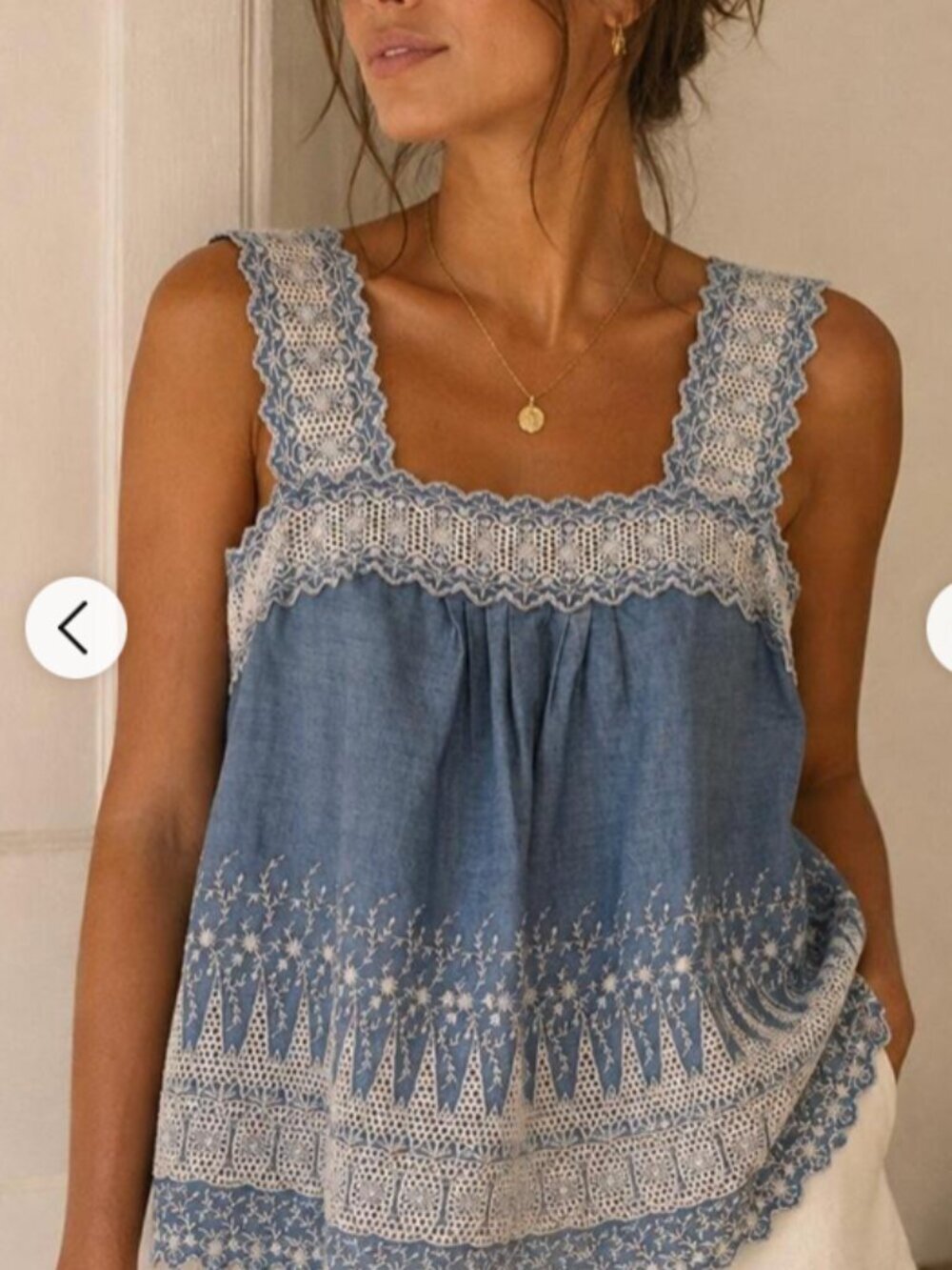 Vintage 90s GAP Denim Chambray Floral White Tank Cottage Core Size XL